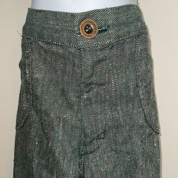 Vintage 70s H.I.S. For Girls green tweed bell bottom cuffed hem jeans - Picture 2 of 9